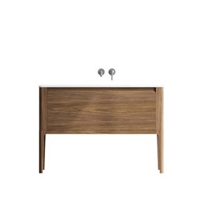 GEF Elaina 48-in Freestanding Vanity with Matte White Solid Surface Top Single Sink Combo - Walnut