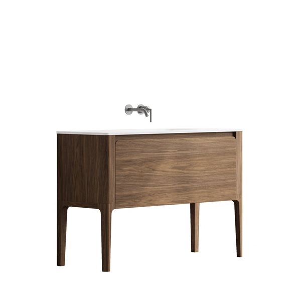 GEF Elaina 48-in Freestanding Vanity with Matte White Solid Surface Top Single Sink Combo - Walnut