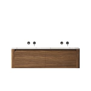 GEF Elaina 60-in Wall Mount Vanity with Matte White Solid Surface Top Double Sink - Walnut