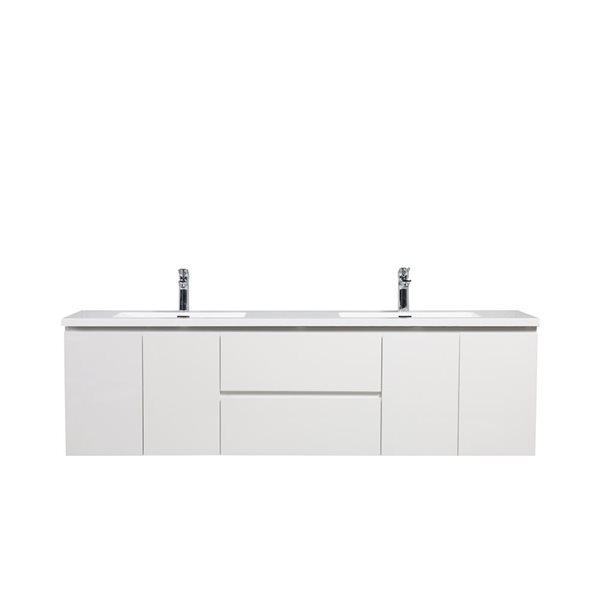 GEF Almere 72-in Wall Mount Vanity with White Polymarble Top Double Sink - White High Gloss