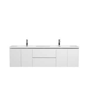 GEF Almere 72-in Wall Mount Vanity with White Polymarble Top Double Sink - White High Gloss