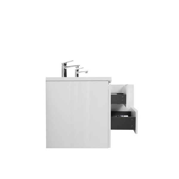 GEF Almere 72-in Wall Mount Vanity with White Polymarble Top Double Sink - White High Gloss