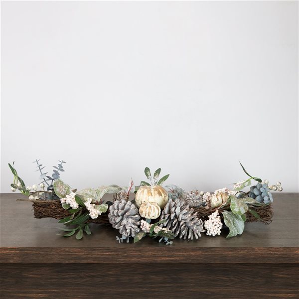 Northlight 36-in Green/Neutral Coloured Pumpkin and Pine Cones Fall Harvest Swag