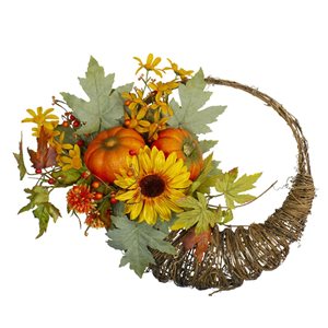 Northlight 20-in Orange/Green/Yellow Cornucopia Sunflower Pumpkins Unlit Artificial Thanksgiving Wreath