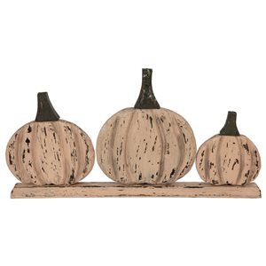 Northlight 16.5 W x 8-in H Green Wooden Three Little Pumpkings Fall Harvest Tabletop Decoration