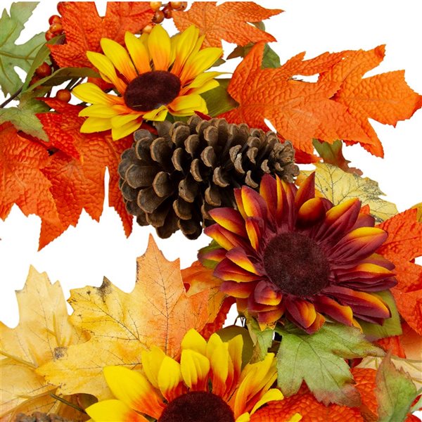 Northlight 24-in Orange/Green/Yellow Sunflower and Pine Cone Unlit Artificial Thanksgiving Wreath