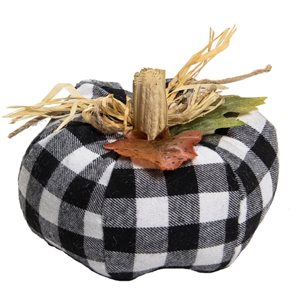 Northlight 5-in dia White/Black Plaid Fabric Fall Harvest Pumpkin Tabletop Decoration