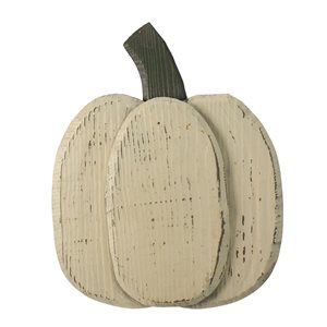 Northlight 10.9-in H White Wooden Fall Harvest Pumpkin Tabletop Decoration w/ Stem