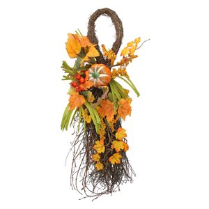 Northlight 26-in Orange/Yellow Autumn Harvest Berries and Pumpkin Artificial Teardrop Swag