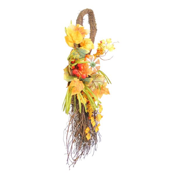 Northlight 26-in Orange/Yellow Autumn Harvest Berries and Pumpkin Artificial Teardrop Swag