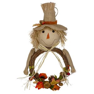 Northlight 20-in Tan/Orange Fall Harvest Scarecrow Wreath Wall Decor