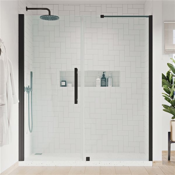 Porte de douche pivotante sans cadre Pasadena d'OVE Decors 66 5/8 po l. x 72 po h., noir