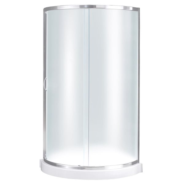 Douche en coin Breeze OVE Decors 34 L. x 34 l. x 72 po H. à porte coulissante encadrée en verre givré et bac, chrome