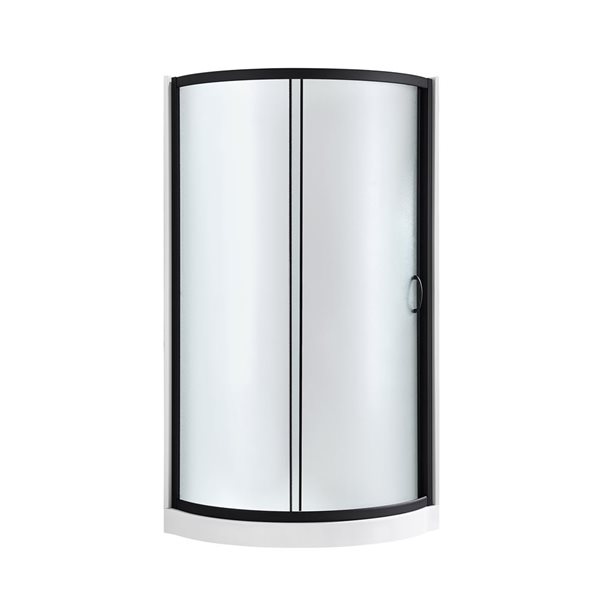 Douche en coin Breeze 32 L. x 32 l. x 76,97 po h. Ove Decors à porte coulissante givrée à cadre noir