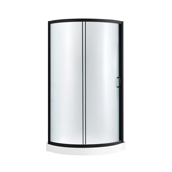 Ensemble à douche en coin Breeze 32 L. x 32 l. x 76,97 po h. Ove Decors à porte coulissante givrée à cadre noir et bac