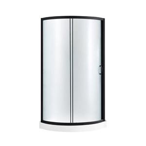 Ensemble à douche en coin Breeze 32 L. x 32 l. x 76,97 po h. Ove Decors à porte coulissante givrée à cadre noir et bac