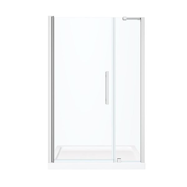 OVE Decors Endless Pasadena 48 x 74 3/4-in Alcove Pivot Frameless Shower Door w/ Glass Panel and Base - Chrome