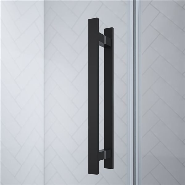 OVE Decors Pasadena 34 L x 32 W x 72-in H Corner Shower Kit w/Pivot Frameless Black Shower Door and Base