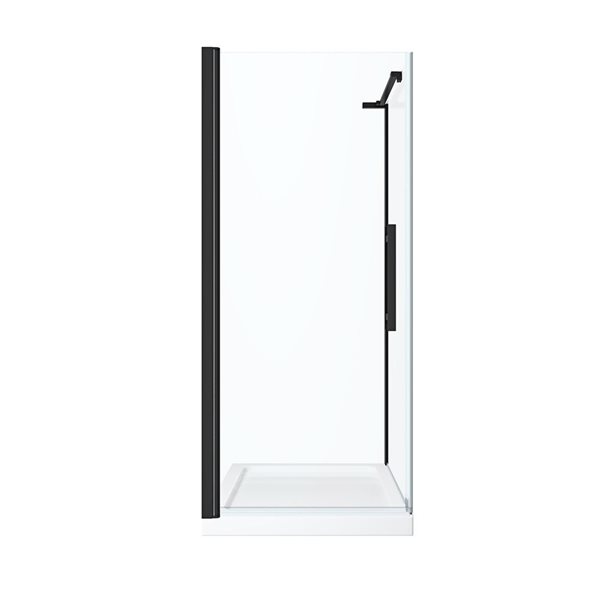 OVE Decors Pasadena 34 L x 32 W x 72-in H Corner Shower Kit w/Pivot Frameless Black Shower Door and Base