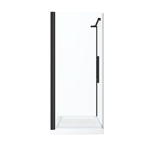 OVE Decors Pasadena 34 L x 32 W x 72-in H Corner Shower Kit w/Pivot Frameless Black Shower Door and Base