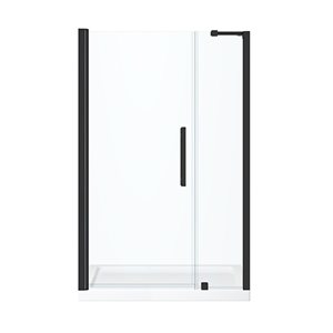 OVE Decors Endless Pasadena 48 x 74 3/4-in Alcove Pivot Frameless Shower Door w/ Glass Panel and Base - Black