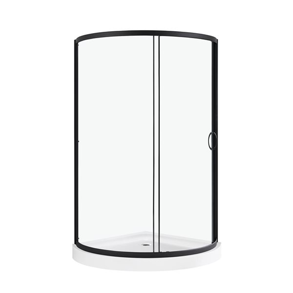 Douche en coin Breeze OVE Decors 34 L. x 34 l. x 72 po H. à porte coulissante encadrée en verre clair et bac, noir