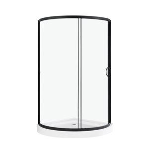 Douche en coin Breeze OVE Decors 34 L. x 34 l. x 72 po H. à porte coulissante encadrée en verre clair et bac, noir