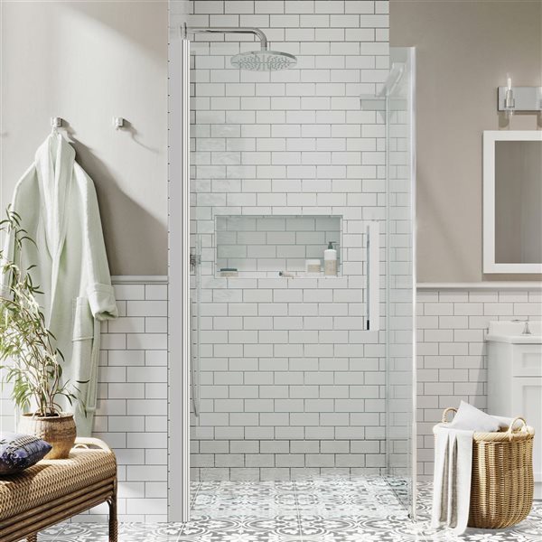 Cabine de douche en coin carrée sans cadre 32 3/16 l. x 72 po h. Pasadena d'OVE Decors en chrome