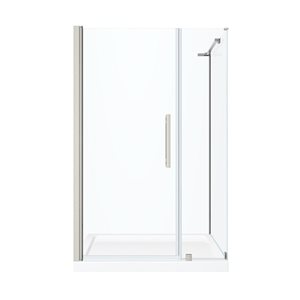 OVE Decors Pasadena 48 L x 36 W x 72-in H Corner Shower Kit w/Pivot Frameless Satin Nickel Shower Door and Base