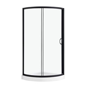 Douche en coin Breeze 32 L. x 32 l. x 76,97 po h. Ove Decors à porte coulissante en verre clair à cadre noir et bac