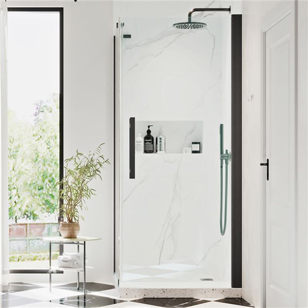 Cabine de douche en coin carrée sans cadre 32 3/16 l. x 72 po h. Pasadena d'OVE Decors en noir