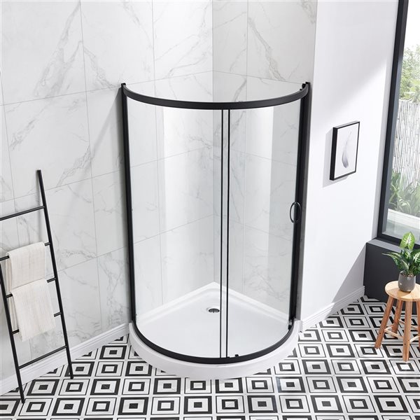 OVE Decors Breeze 36 L x 36 W x 76.97-in H Corner Shower Kit w/Clear Black Framed Sliding Door and Base