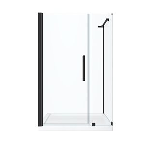 Ensemble de douche en coin Pasadena d'OVE Decors 48 L. x 36 l. x 72 po H. avec porte-pivot sans cadre et bac, noir