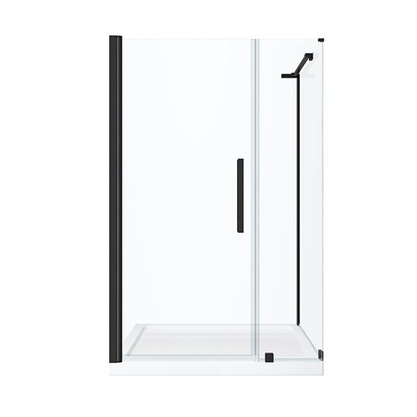 OVE Decors Pasadena 48 L x 36 W x 72-in H Corner Shower Kit with Pivot Frameless Black Shower Door and Base