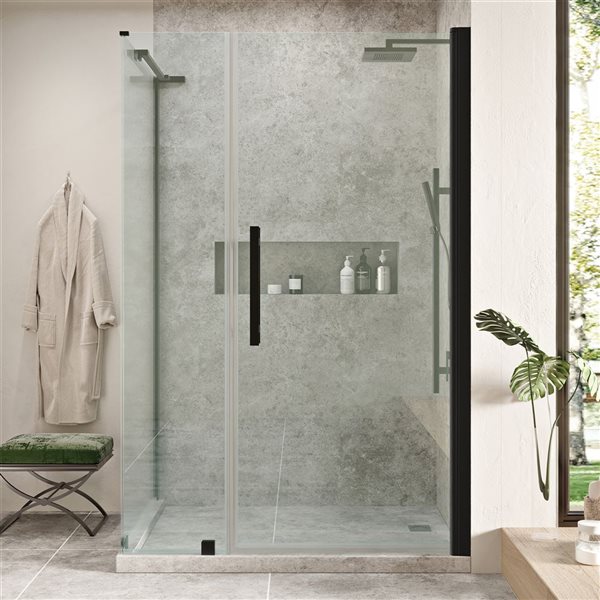 Cabine de douche rectangle en coin à pivot sans cadre Pasadena d'OVE Decors 46 1/8 l. x 72 po h., noir