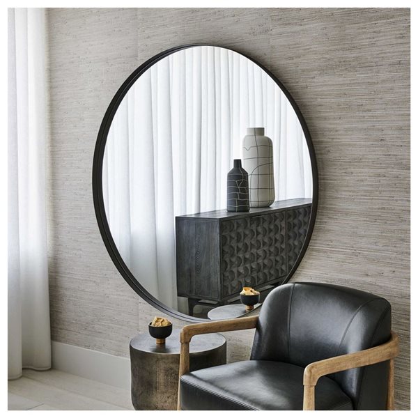 Plata Import 60-in dia Black Round Framed Wall Mirror