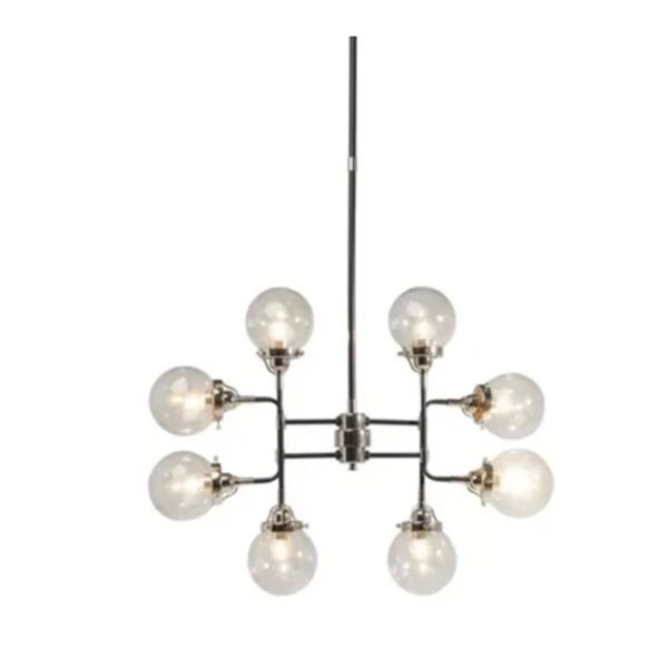 Plata Import Burnaby 35 W x 57-in H  8-Light White Glass Shade and Metal Frame Pendant Light