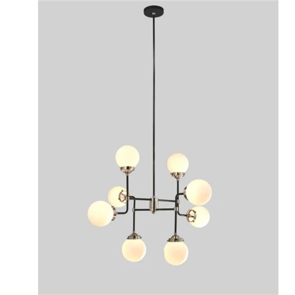 Plata Import Burnaby 35 W x 57-in H  8-Light White Glass Shade and Metal Frame Pendant Light