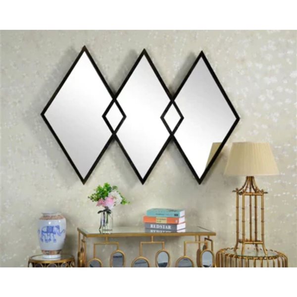 Plata Import 40 H x 60-in W Black Diamond Trio Mirror