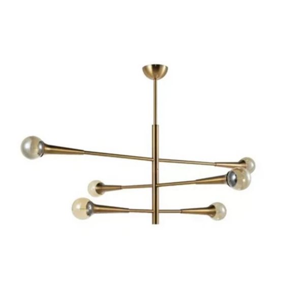 Plata Import Parallel 53 W x 53 D x 30-in H 6-Light Gold Metal and Tinted Glass Shade Pendant Light