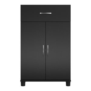 Systembuild Evolution Lory 24-in W Black Particleboard/MDF Freestanding Base Storage Cabinet w/ 1 Drawer and 2 Doors