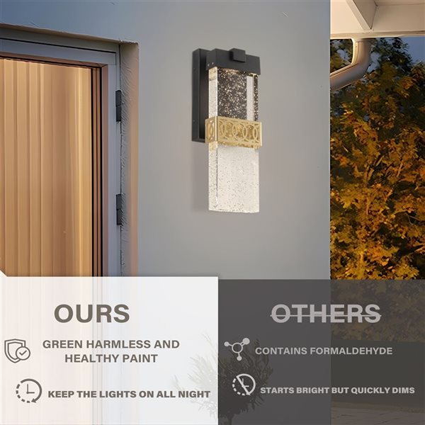 Flynama 1-Light Black and Gold LED Outdoor Hardwired Wall Lantern Sconce with No Bulbs Included(2-Pack)