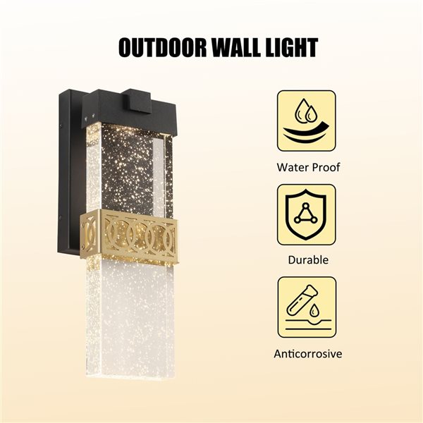 Flynama 1-Light Black and Gold LED Outdoor Hardwired Wall Lantern Sconce with No Bulbs Included(2-Pack)
