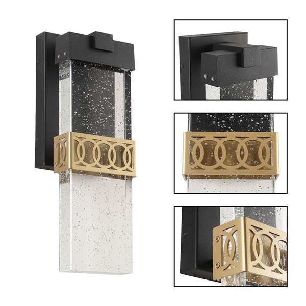 Flynama 1-Light Black and Gold LED Outdoor Hardwired Wall Lantern Sconce with No Bulbs Included(2-Pack)