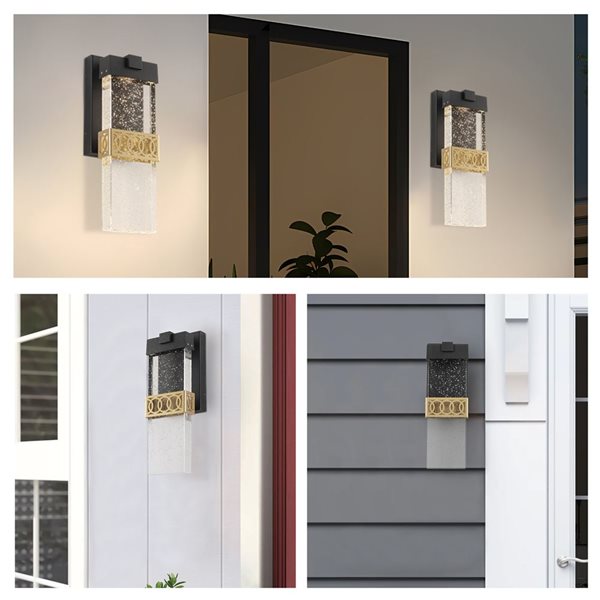 Flynama 1-Light Black and Gold LED Outdoor Hardwired Wall Lantern Sconce with No Bulbs Included(2-Pack)