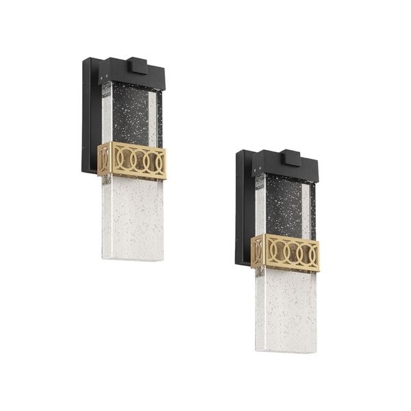 Flynama 1-Light Black and Gold LED Outdoor Hardwired Wall Lantern Sconce with No Bulbs Included(2-Pack)