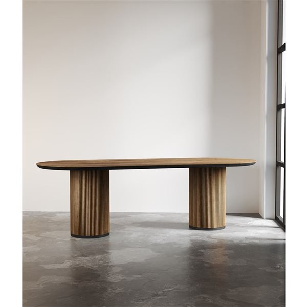 Urban Woodcraft Bolivar 89 x 39-in 2 Pillar Teak Oval Dining Table