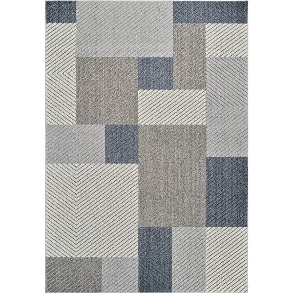 Tapis décoratif int./ext. Hogar de Rug Branch 6 x 9 pi bleu gris moderne motif carreauté