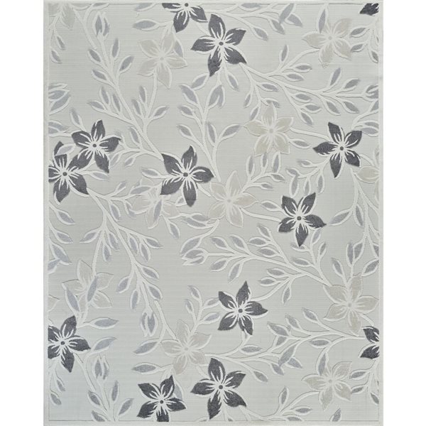 Tapis décoratif int./ext. Alfombra de Rug Branch 5 x 7 pi  gris crème à motif rétro floral