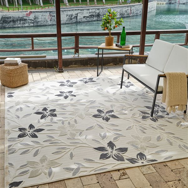 Rug Branch Alfombra 5 x 7-ft Cream Grey Vintage Floral Pattern Indoor/Outdoor Area Rug